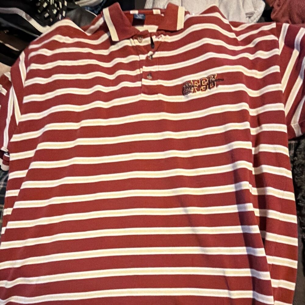 College Classics Red/White Striped XXL Men's Short Sleeve Cotton Polo Shirt Logo